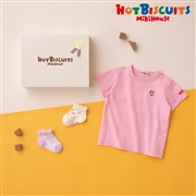[ミキハウス ホットビスケッツ] Tシャツ＆ソックスセット【BOX付き】　ピンク