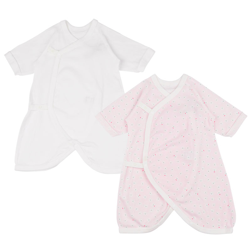  新生児 [スナップタイプ]コンビ肌着2枚組 長袖 くま柄 ピンク 新生児肌着・ベビー肌着・子ども肌着・パジャマ・おへや着 新生児・乳児（50〜80cm） コンビ肌着・長下着
