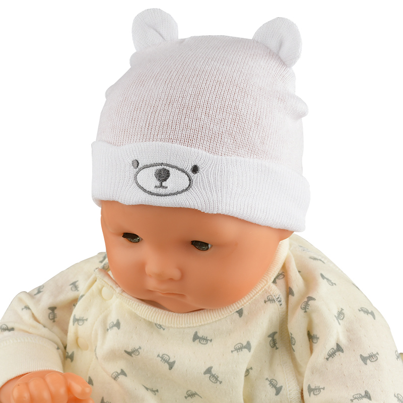 ＜赤ちゃん本舗＞ [200Pプレゼント]ニット帽子 クマ 生まれてすぐにかぶれるサイズ オフホワイト シューズ・ファッション小物 帽子・バッグ・ファッション小物 新生児・乳児帽子画像