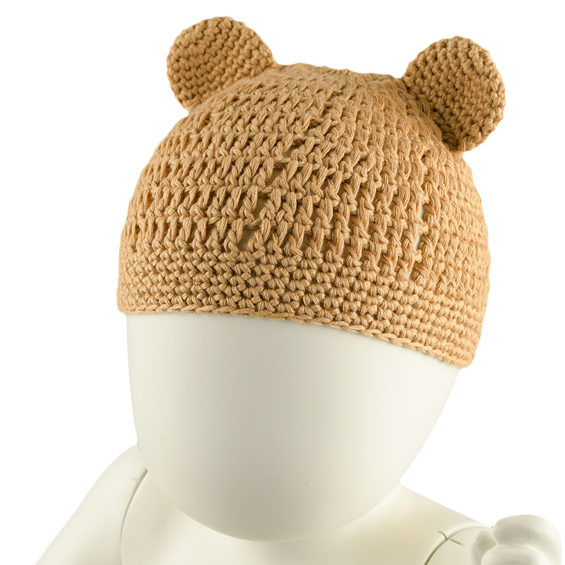 [200Pプレゼント]【SALE】[40~42・42~44・44~46cm] 耳付き帽子 手編み ブラウン シューズ・ファッション小物 帽子・バッグ・ファッション小物 新生児・乳児帽子