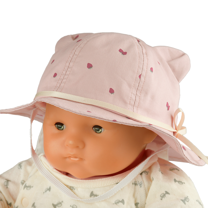  [300Pプレゼント]【SALE】[42・44・46cm]耳付きハット イチゴ総柄 日よけ付き ピンク シューズ・ファッション小物 帽子・バッグ・ファッション小物 新生児・乳児帽子