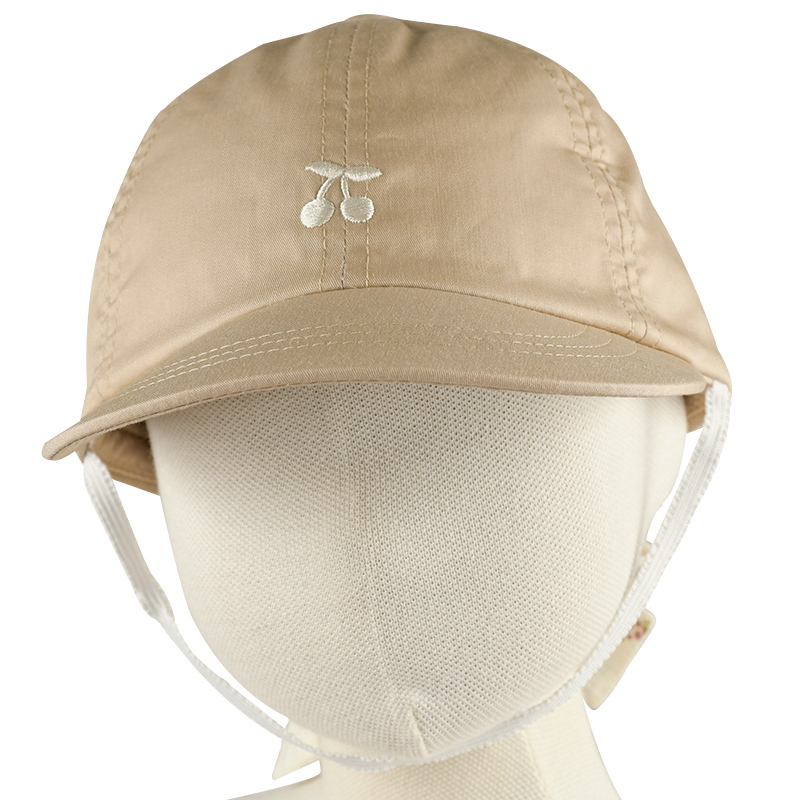 【SALE】[48〜50cm]キャップ 後ろリボン チェリー刺繍 ベージュ シューズ・ファッション小物 帽子・バッグ・ファッション小物 ベビー帽子
