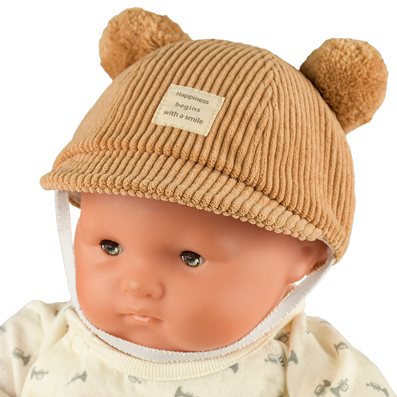  [200Pプレゼント]【SALE】[44・46cm]キャップ ボンボン耳付き ブラウン シューズ・ファッション小物 帽子・バッグ・ファッション小物 新生児・乳児帽子