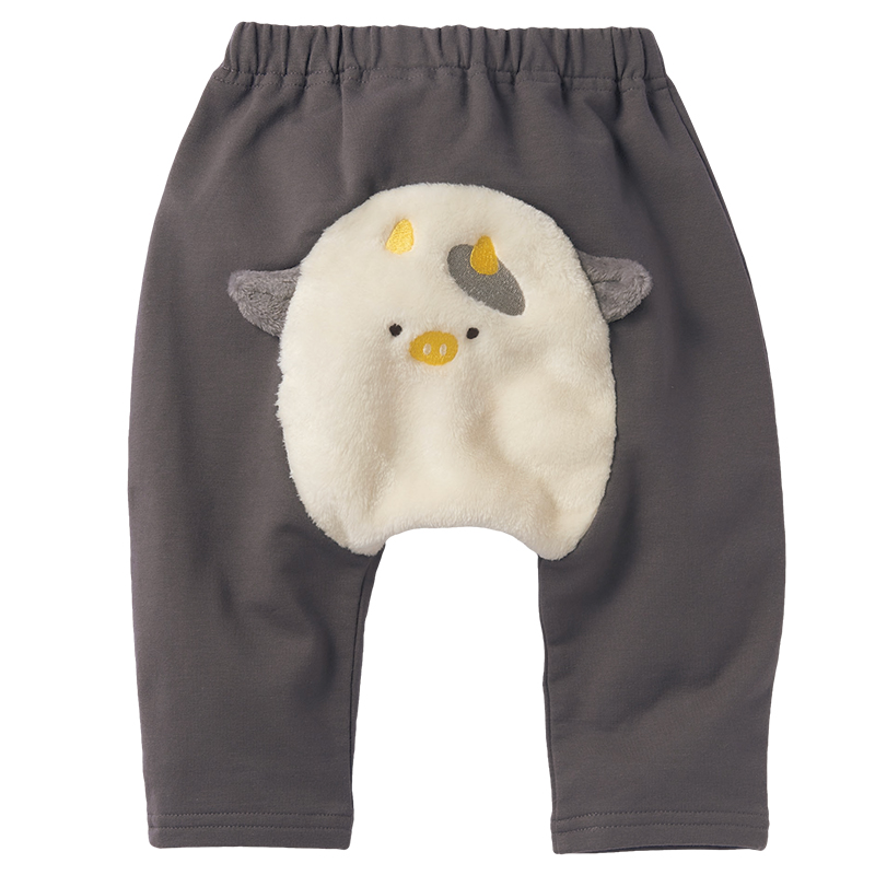モンキーパンツ ボアアニマル うし チャコールグレー 70cm