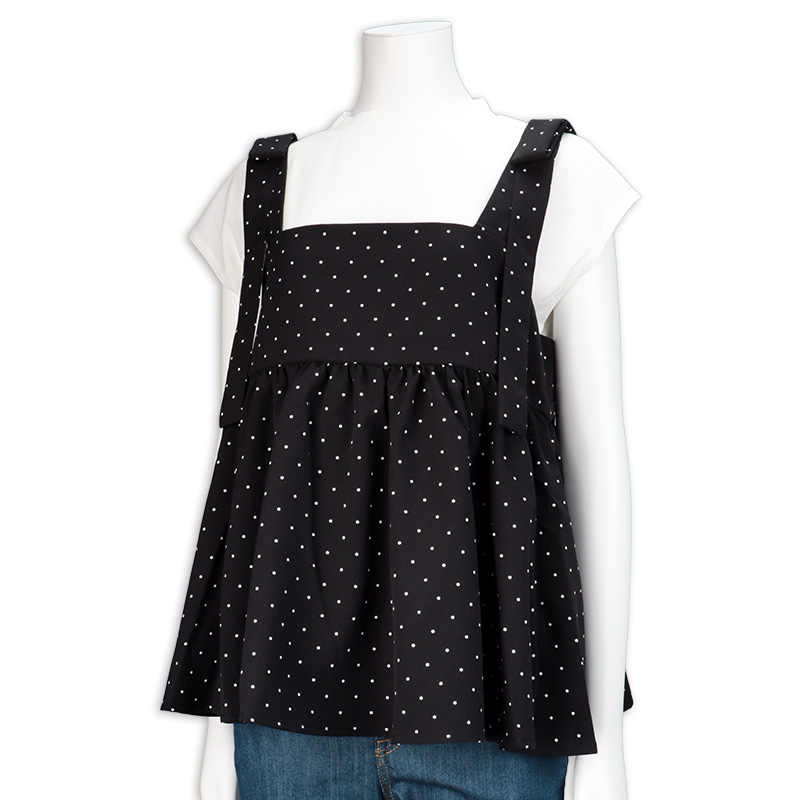 半袖トップス付きドット柄キャミチュニック ブラック ブラック L