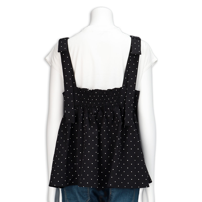 半袖トップス付きドット柄キャミチュニック ブラック ブラック L