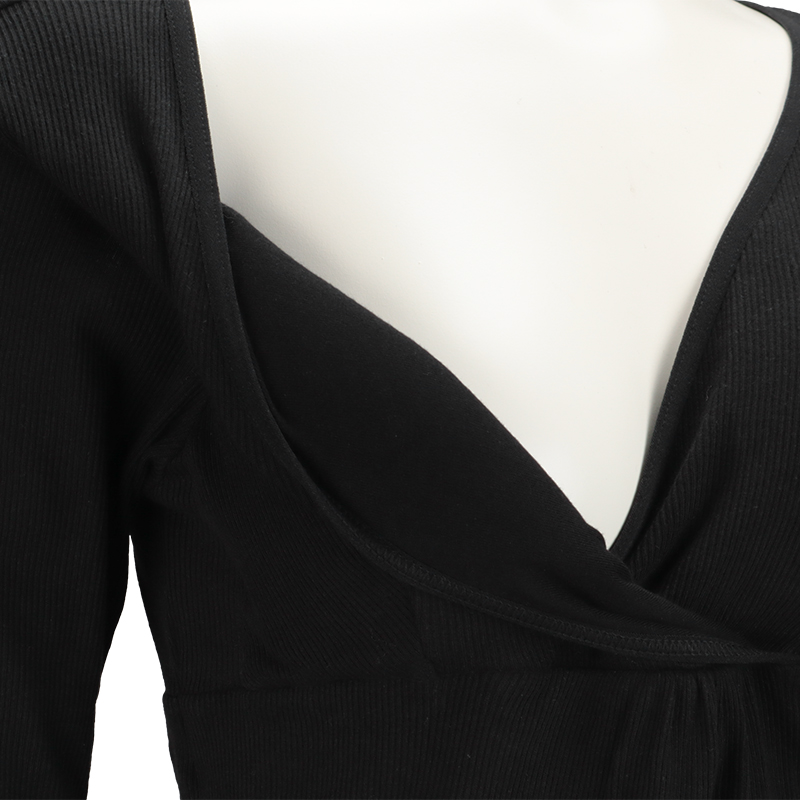 あったか綿100%リブ 8分袖シャツ ブラック ブラック M