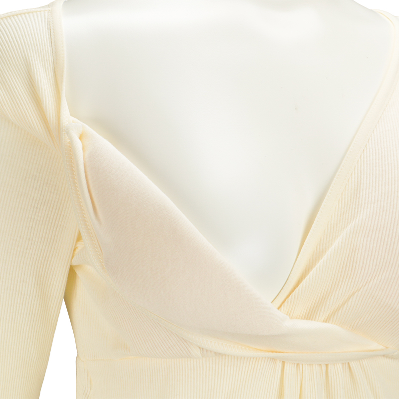 あったか綿100%リブ 8分袖シャツ アイボリー アイボリー M