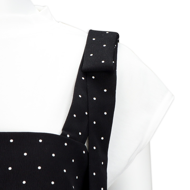 半袖トップス付きドット柄キャミチュニック ブラック ブラック L