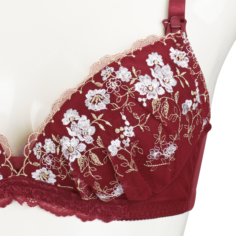 シルエットキレイノンワイヤーブラ花柄(授乳機能付) レッド レッド M