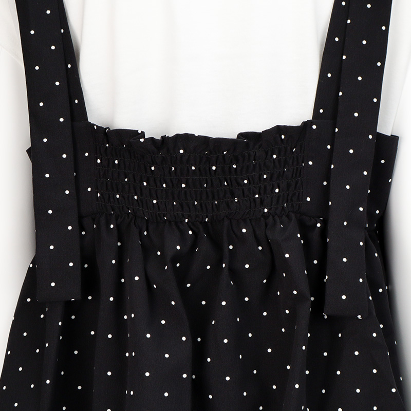 半袖トップス付きドット柄キャミチュニック ブラック ブラック L