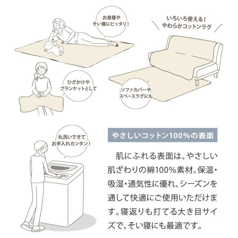 maison baby 丸洗いができるコロンとラグ 120×120cm アイボリー アイボリー 120
