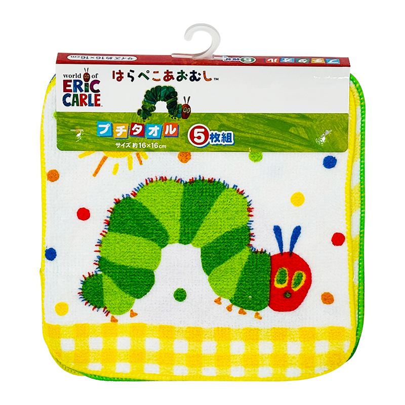 プチタオル5P26 はらぺこあおむし ランランラン 16x16cm