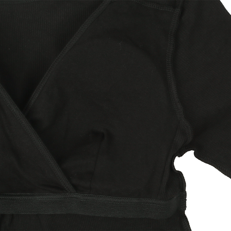 あったか綿100%リブ 8分袖シャツ ブラック ブラック M