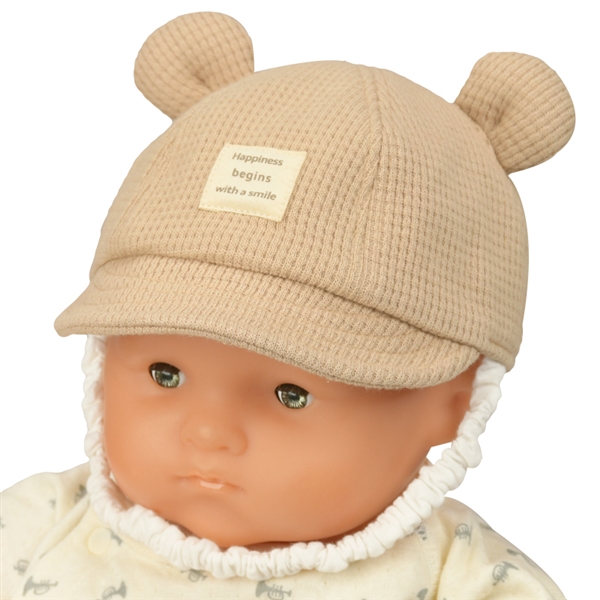 ＜赤ちゃん本舗＞ [400Pプレゼント][42~44・44~46cm]キャップ ワッフル 耳付き ベージュ シューズ・ファッション小物 帽子・バッグ・ファッション小物 新生児・乳児帽子画像