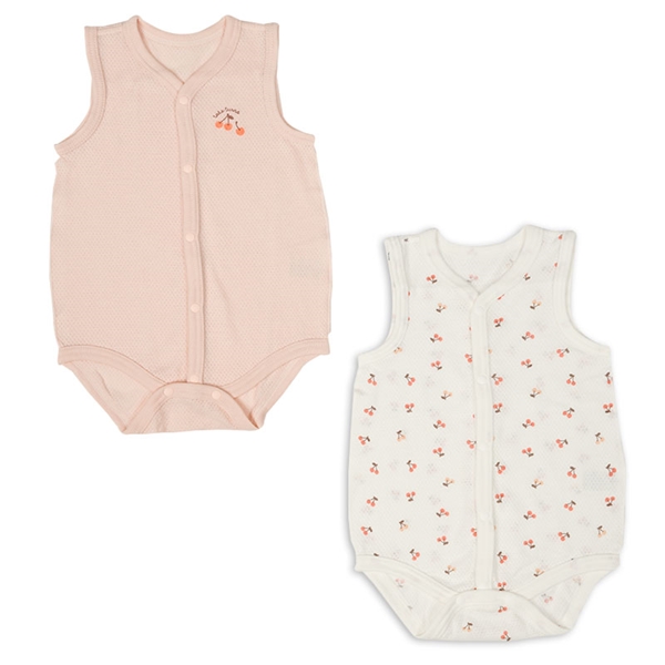  新生児 メッシュ 袖なし ロンパース 2枚組 前開き チェリー ピンク 新生児肌着・ベビー肌着・子ども肌着・パジャマ・おへや着 新生児・乳児（50〜80cm） インナーロンパース