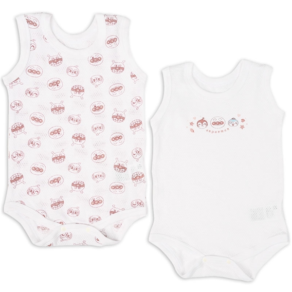  新生児 袖なしボディスーツ2枚組 アンパンマン ピンク 新生児肌着・ベビー肌着・子ども肌着・パジャマ・おへや着 新生児・乳児（50〜80cm） インナーロンパース