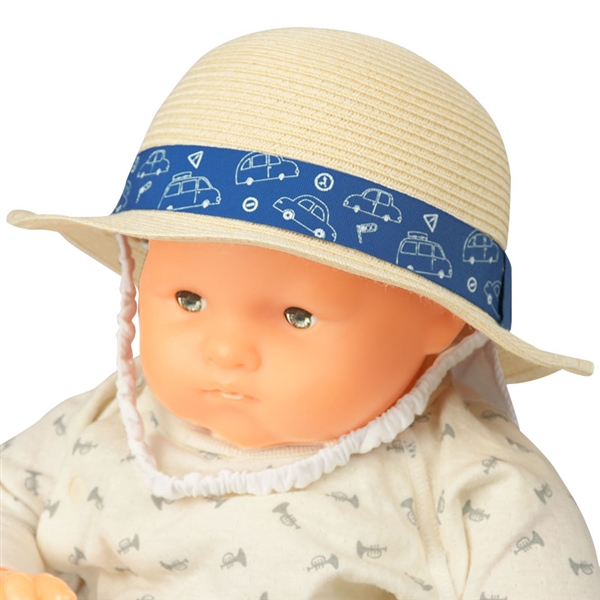 ＜赤ちゃん本舗＞ [400Pプレゼント][44・46cm]丸天ハット のりもの 洗えるたためる 日よけ付き ベージュ シューズ・ファッション小物 帽子・バッグ・ファッション小物 新生児・乳児帽子画像