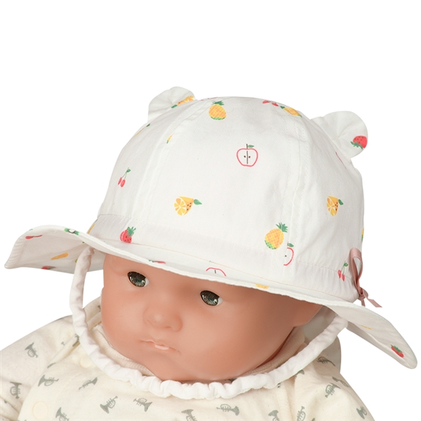  [400Pプレゼント][42・44・46cm]耳付きハット フルーツ柄 日よけ付き オフホワイト シューズ・ファッション小物 帽子・バッグ・ファッション小物 新生児・乳児帽子