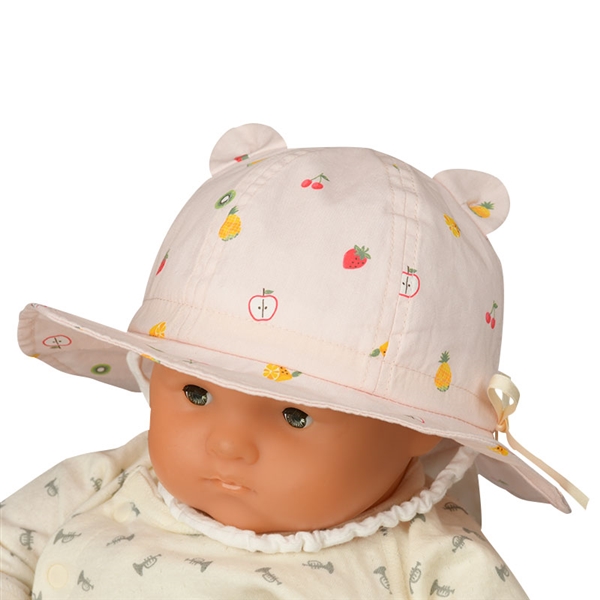  [400Pプレゼント][42・44・46cm]耳付きハット フルーツ柄 日よけ付き ピンク シューズ・ファッション小物 帽子・バッグ・ファッション小物 新生児・乳児帽子