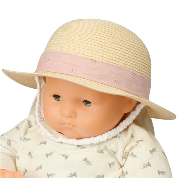 ＜赤ちゃん本舗＞ [400Pプレゼント][44・46cm]丸天ハット リボン 洗えるたためる 日よけ付き ベージュ シューズ・ファッション小物 帽子・バッグ・ファッション小物 新生児・乳児帽子画像