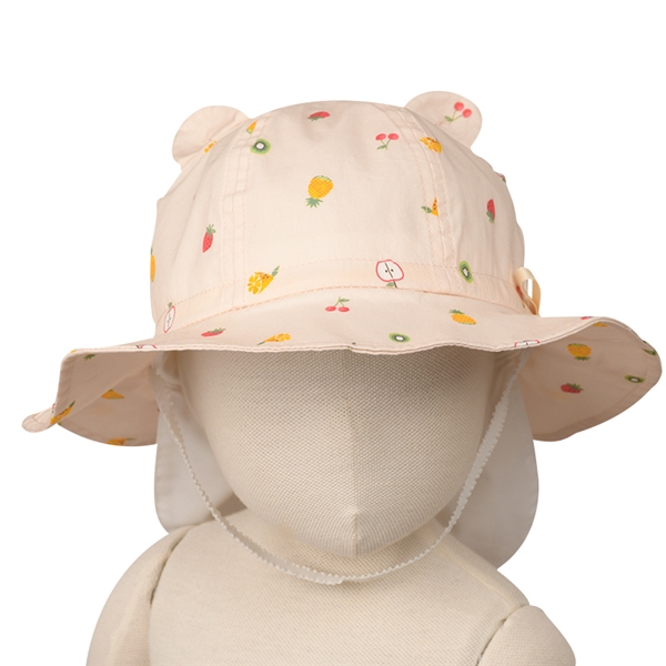 ＜赤ちゃん本舗＞ [48・50cm]耳付きハット フルーツ柄 日よけ付き ピンク シューズ・ファッション小物 帽子・バッグ・ファッション小物 ベビー帽子