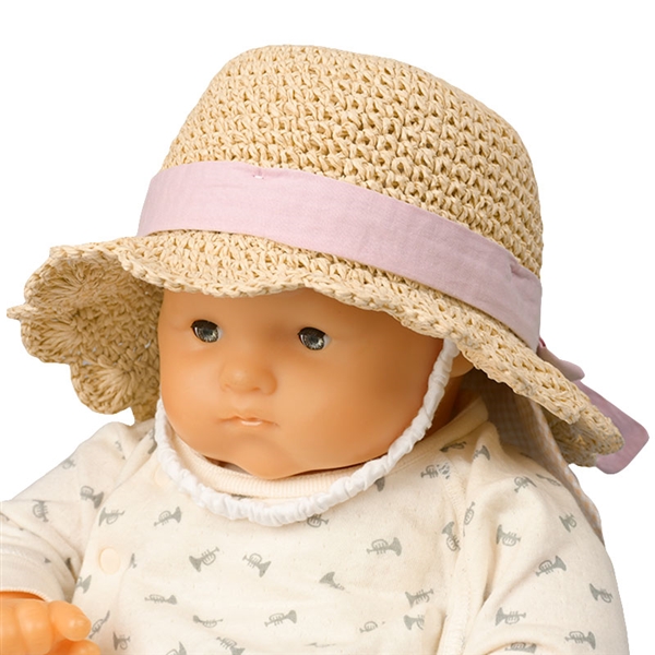 ＜赤ちゃん本舗＞ [500Pプレゼント][44・46cm]丸天ハット たためる手編み 日よけ付き ベージュ シューズ・ファッション小物 帽子・バッグ・ファッション小物 新生児・乳児帽子画像