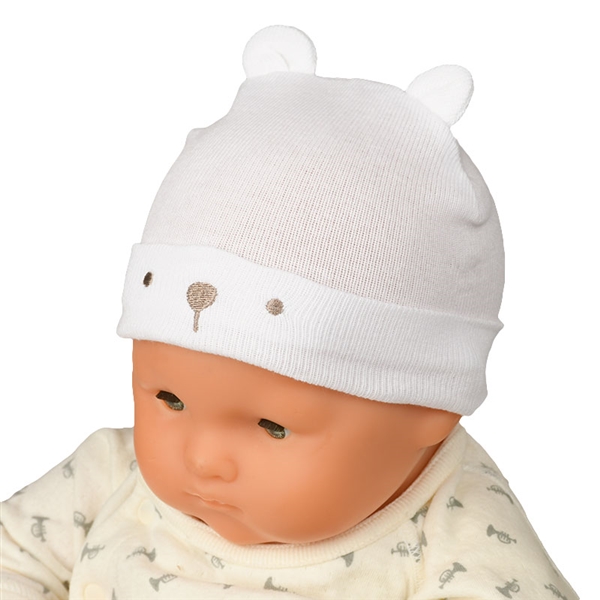 ＜赤ちゃん本舗＞ ニット帽 クマ 生まれてすぐにかぶれるサイズ オフホワイト シューズ・ファッション小物 帽子・バッグ・ファッション小物 新生児・乳児帽子画像