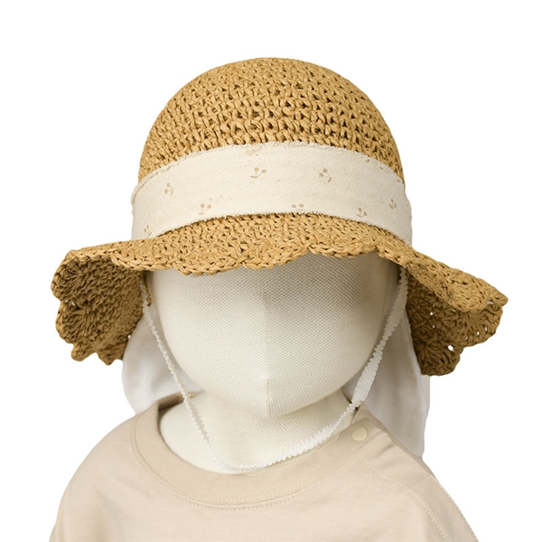  [48・50cm]丸天ハット たためる手編み 日よけ付き ブラウン シューズ・ファッション小物 帽子・バッグ・ファッション小物 ベビー帽子