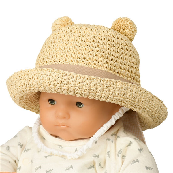  [44・46cm]丸天ハット ボン耳 手編み ベージュ シューズ・ファッション小物 帽子・バッグ・ファッション小物 新生児・乳児帽子
