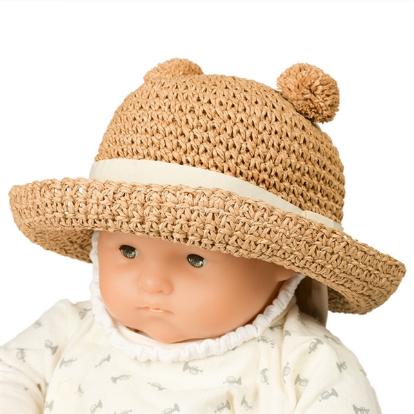  [44・46cm]丸天ハット ボン耳 手編み ブラウン シューズ・ファッション小物 帽子・バッグ・ファッション小物 新生児・乳児帽子