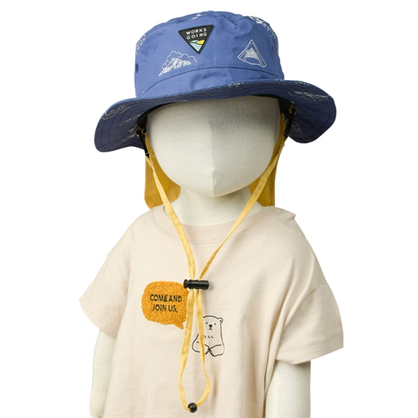 ＜赤ちゃん本舗＞ [48・50cm]サファリハット キャンププリント 吸水速乾 ネイビー シューズ・ファッション小物 帽子・バッグ・ファッション小物 ベビー帽子