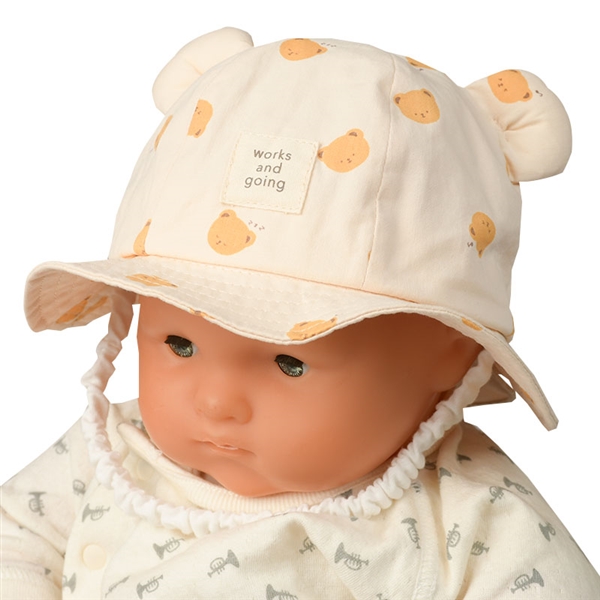  [42・44・46cm]耳付きハット クマ総柄 オフホワイト シューズ・ファッション小物 帽子・バッグ・ファッション小物 新生児・乳児帽子