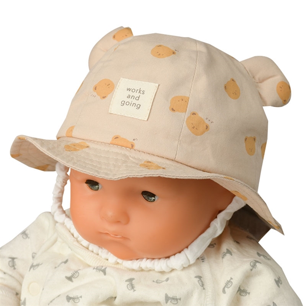  [42・44・46cm]耳付きハット クマ総柄 ブラウン シューズ・ファッション小物 帽子・バッグ・ファッション小物 新生児・乳児帽子