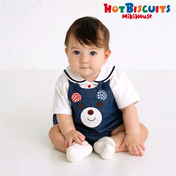 [ベビー]ロンパース　ネイビー×ホワイト　[ミキハウス　ホットビスケッツ] ネイビー×ホワイト 80~90cm