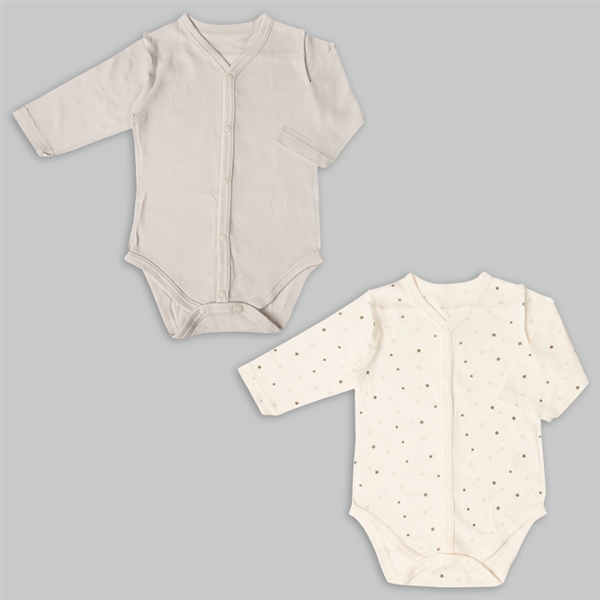 【SALE】速く乾く　長袖　ロンパース　前開き　２枚組　星　グレー グレー 70cm