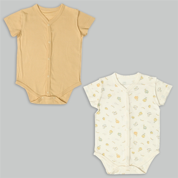 【SALE】速く乾く　半袖　ロンパース　２枚組　前開き　気球　イエロー イエロー 70cm