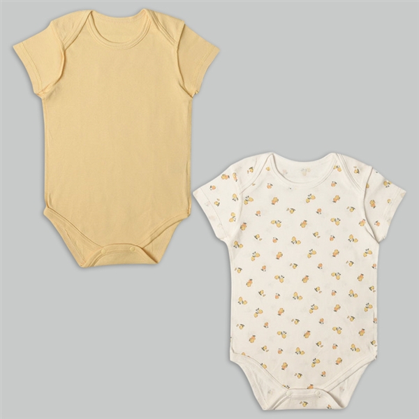 【SALE】速く乾く 半袖 ロンパース 2枚組 かぶり レモン イエロー イエロー 90cm