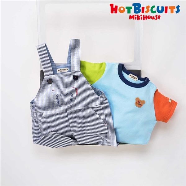 [ギフト] オーバーオール&Tシャツセット【BOX付き】　ブルー　[ミキハウス　ホットビスケッツ] ブルー 90cm