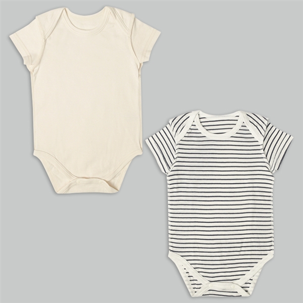 【SALE】速く乾く　半袖　ロンパース　２枚組　かぶり　ボーダー ネイビー ネイビー 90cm