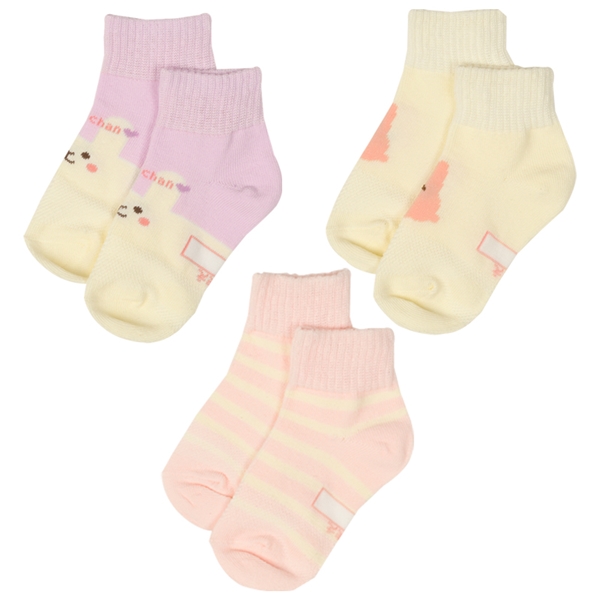 【SALE】[キッズ]ショートソックス 3足組　うさぎ パープル パープル 13~18cm