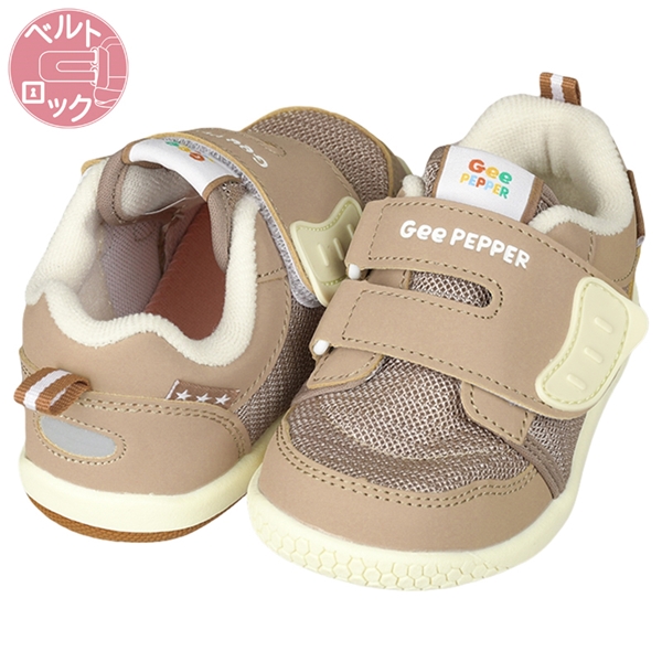 [12.5~16.0cm]履かせやすいシューズ　ベージュ ベージュ 14.5cm