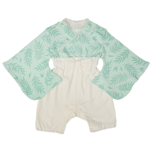 【SALE】袴オール　シダの葉柄 グリーン 80cm