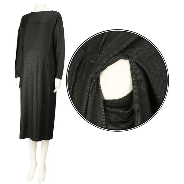 【SALE】[授乳口付き]長袖デニムライクワンピース　ブラック ブラック L