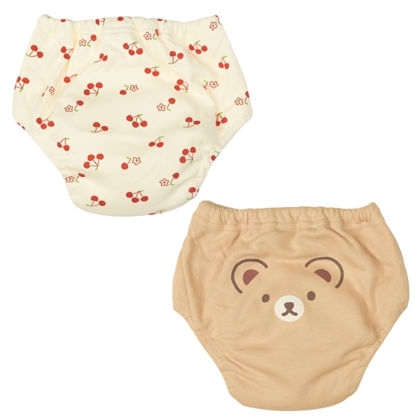 ６層トレーニングパンツ２枚組吊式　くま・チェリー　ベージュ ベージュ 100cm