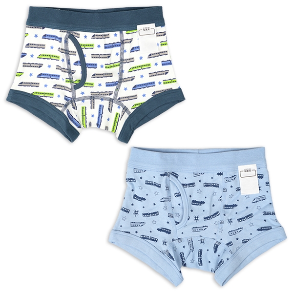 [キッズ]ボクサーブリーフ２枚組　電車柄　ブルー ブルー 110cm
