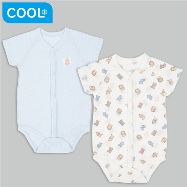 【SALE】[ベビー]やわらかメッシュ　半袖ロンパース　２枚組　前開き　くま　サックス サックス 60cm