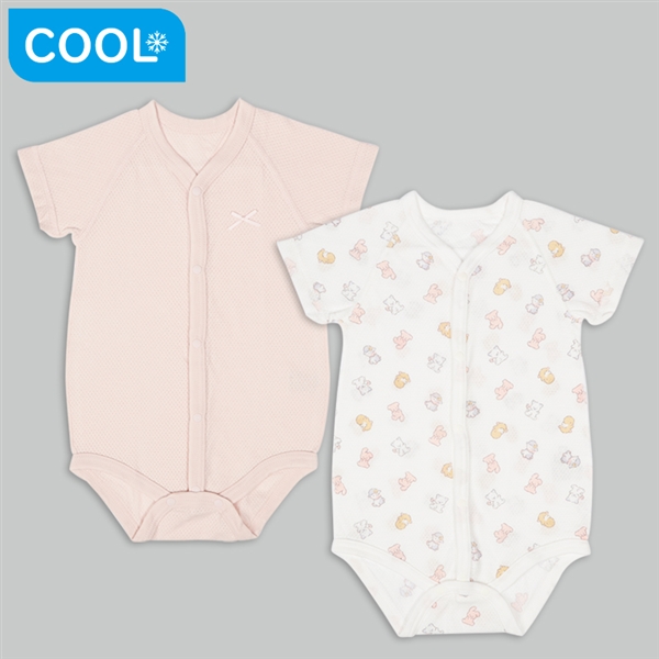 [ベビー]やわらかメッシュ　半袖ロンパース　２枚組　前開き　うさぎ　ピンク ピンク 70cm