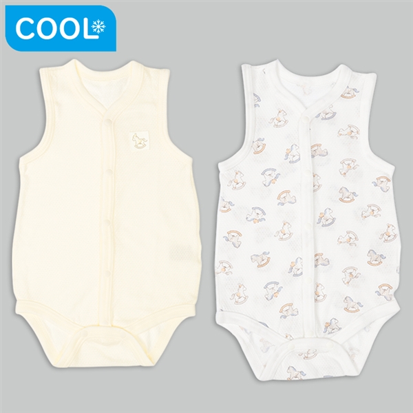 【SALE】[ベビー]やわらかメッシュ　袖なしロンパース　２枚組　前開き　木馬　アイボリー アイボリー 60cm
