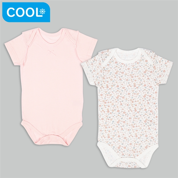 [ベビー]やわらかメッシュ　半袖ロンパース　２枚組　かぶり　お花　ピンク ピンク 90cm